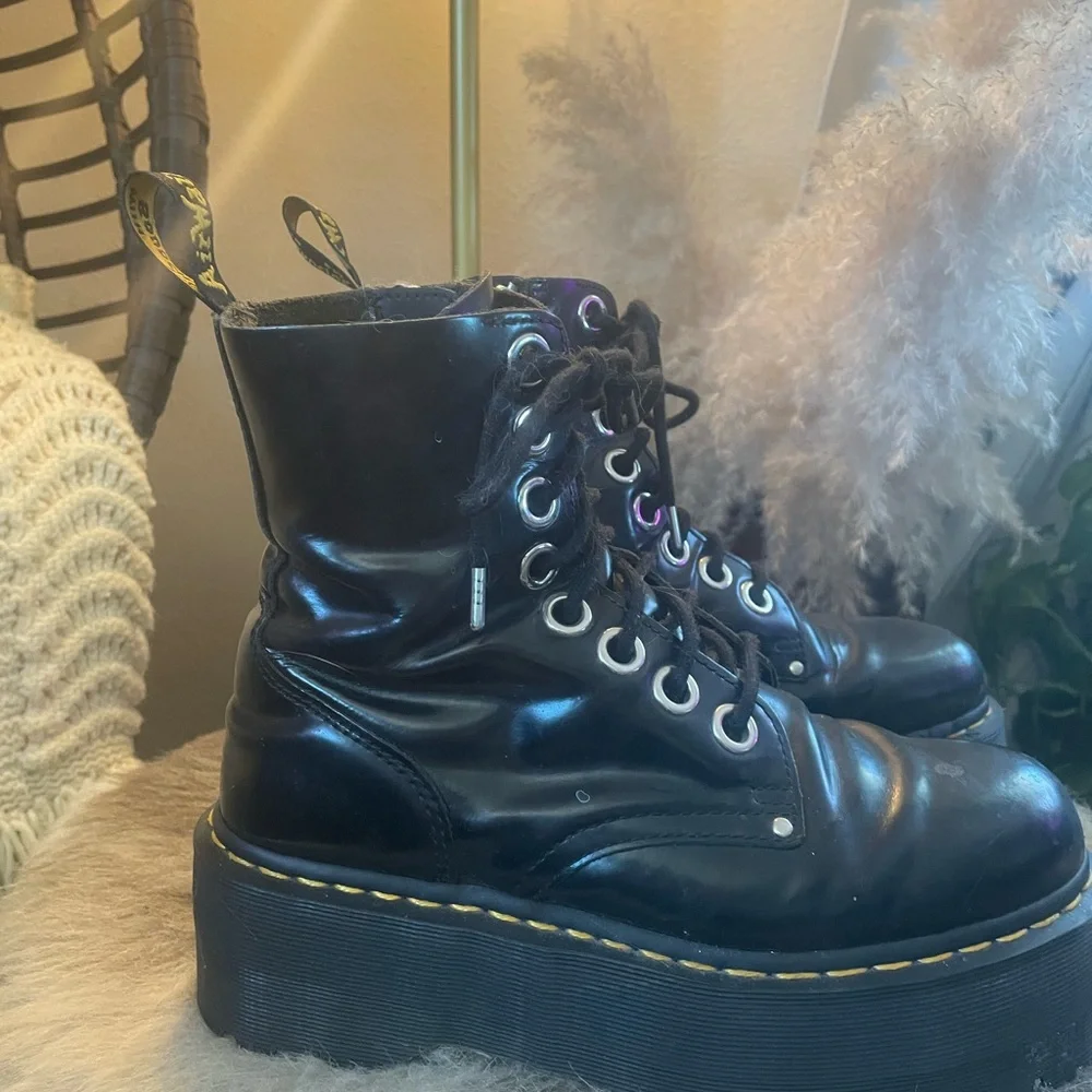 Dr. Martens Shiny Black Combat Boots - Picture 2 of 6